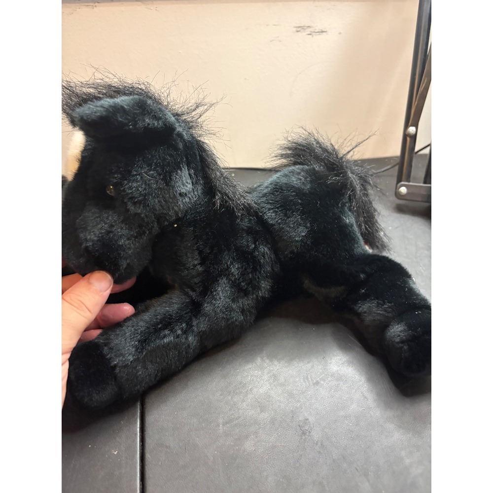 Aurora World Black Horse Plush Stuffed Animal White Forehead Patch Floppy Toy